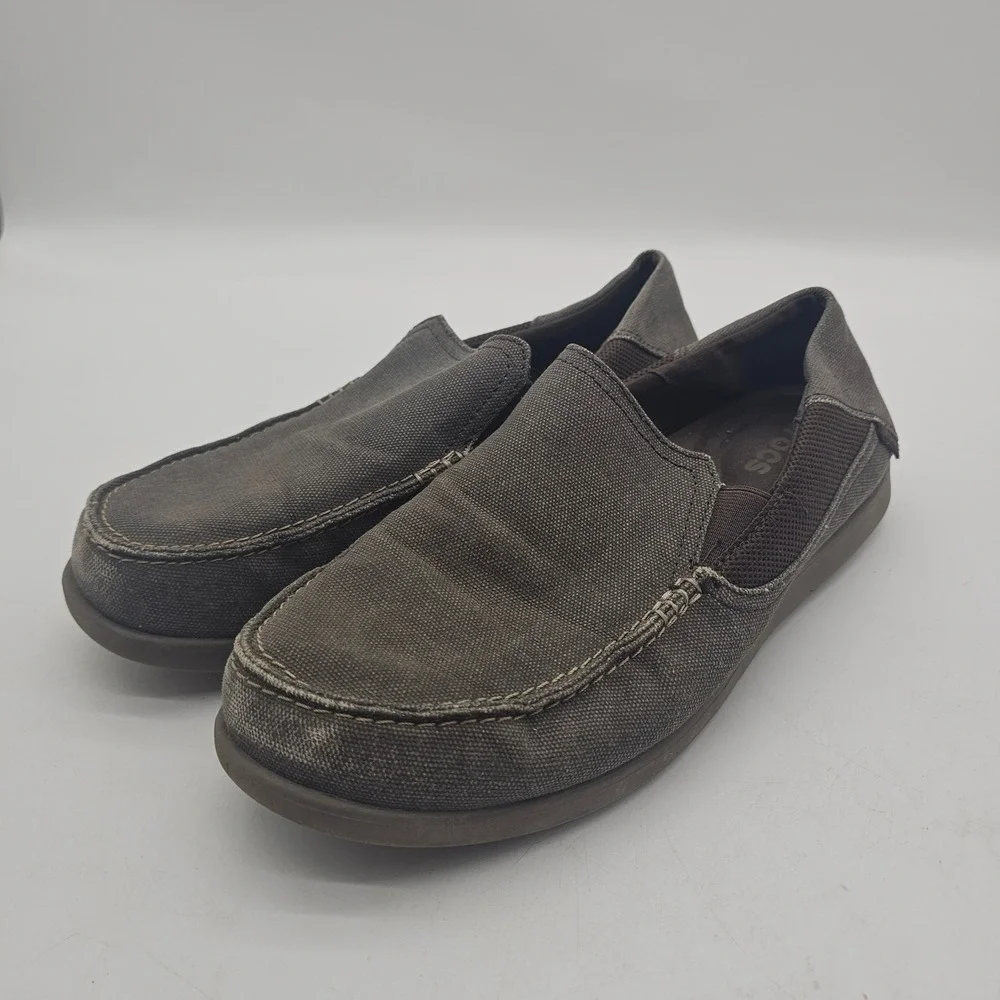 Crocs Size 10 Santa Cruz 2 Luxe Slip On Men's Standard Fit Loafer Gray and Brown
